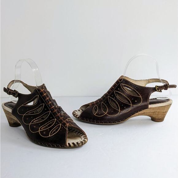 PIKOLINOS Shoes - Pikolinos Shoes Romana Women EU 39 Brown Heel Slingback Buckle Leather Open Toe